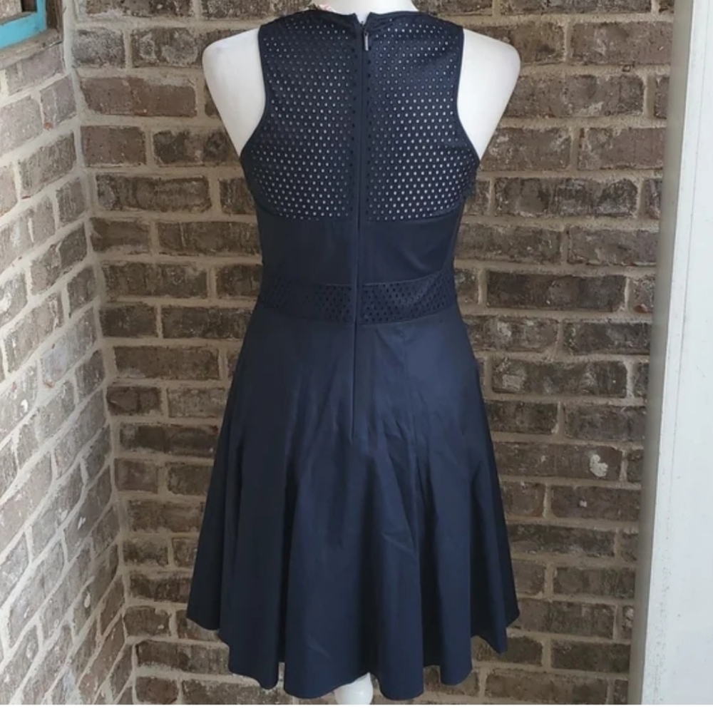 Rebecca Taylor Navy Blue Fit And Flare Laser Cut Dress - Picture 5 of 5